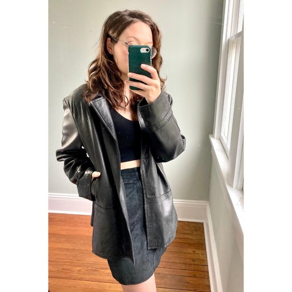 Vintage Y2K 90s 100% Buttery Leather Black Minimalist Sleek Punk Grunge Jacket L - Picture 10 of 10